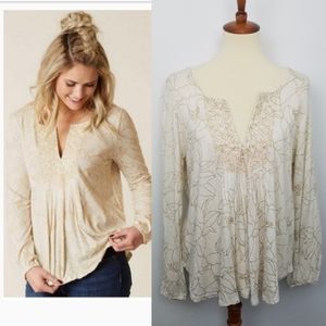 Lucky Brand Gold & Cream Popover Blouse Sz Large